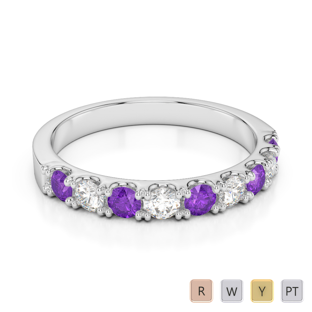 2.5 MM Gold / Platinum Round Cut Amethyst and Diamond Half Eternity Ring AGDR-1124