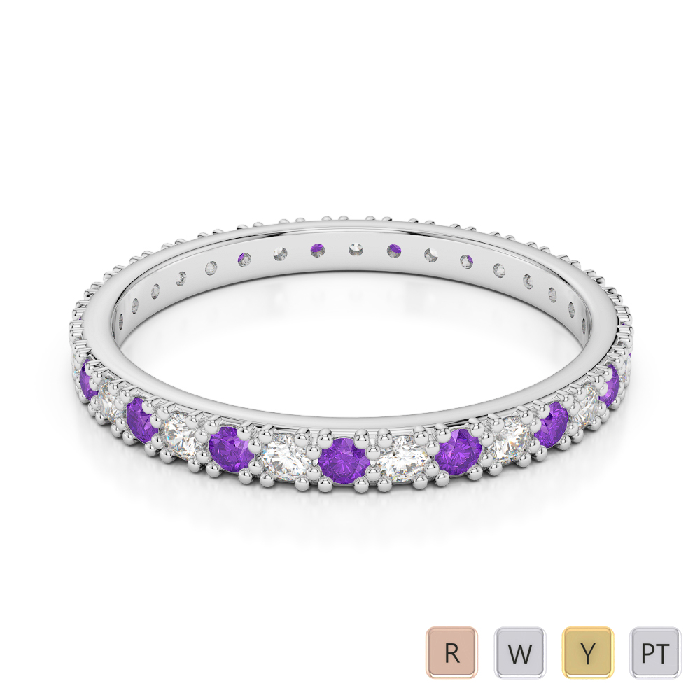 2 MM Gold / Platinum Round Cut Amethyst and Diamond Full Eternity Ring AGDR-1126