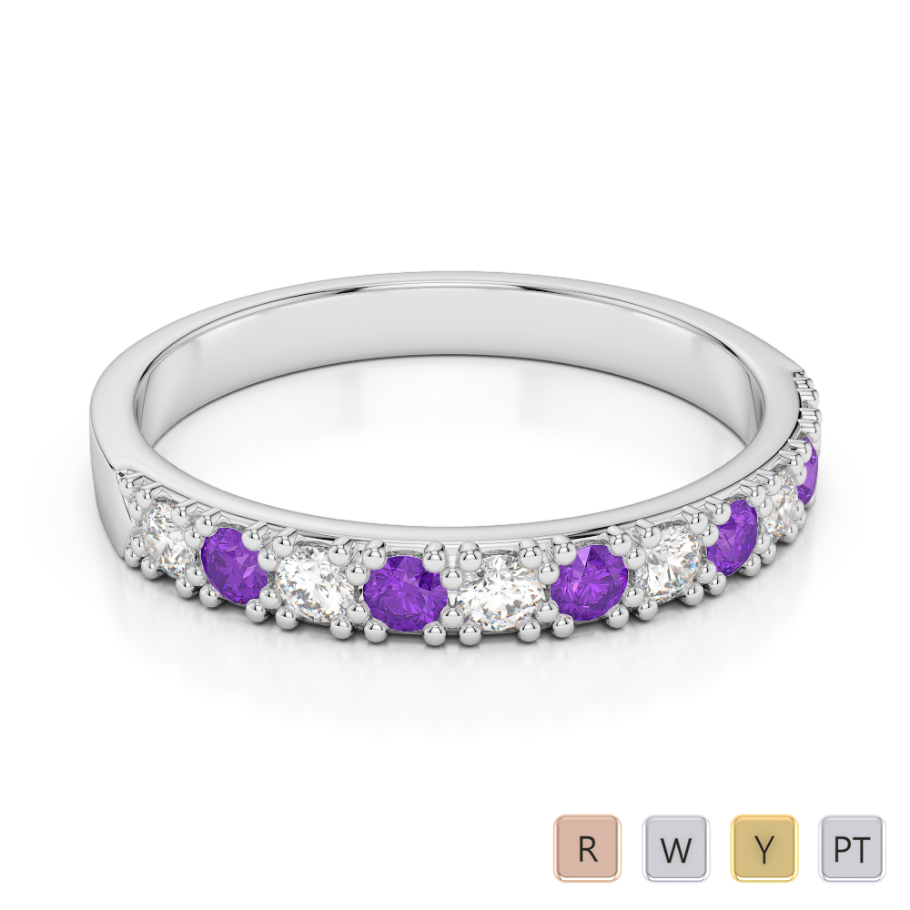 3 MM Gold / Platinum Round Cut Amethyst and Diamond Half Eternity Ring AGDR-1130