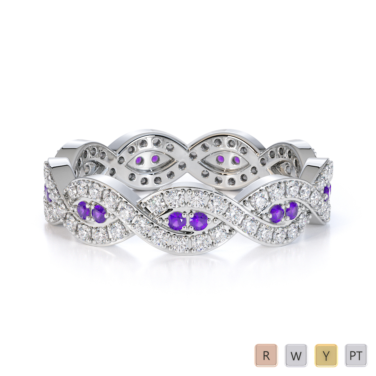 Gold / Platinum Amethyst and Diamond Full Eternity Ring RZ1498