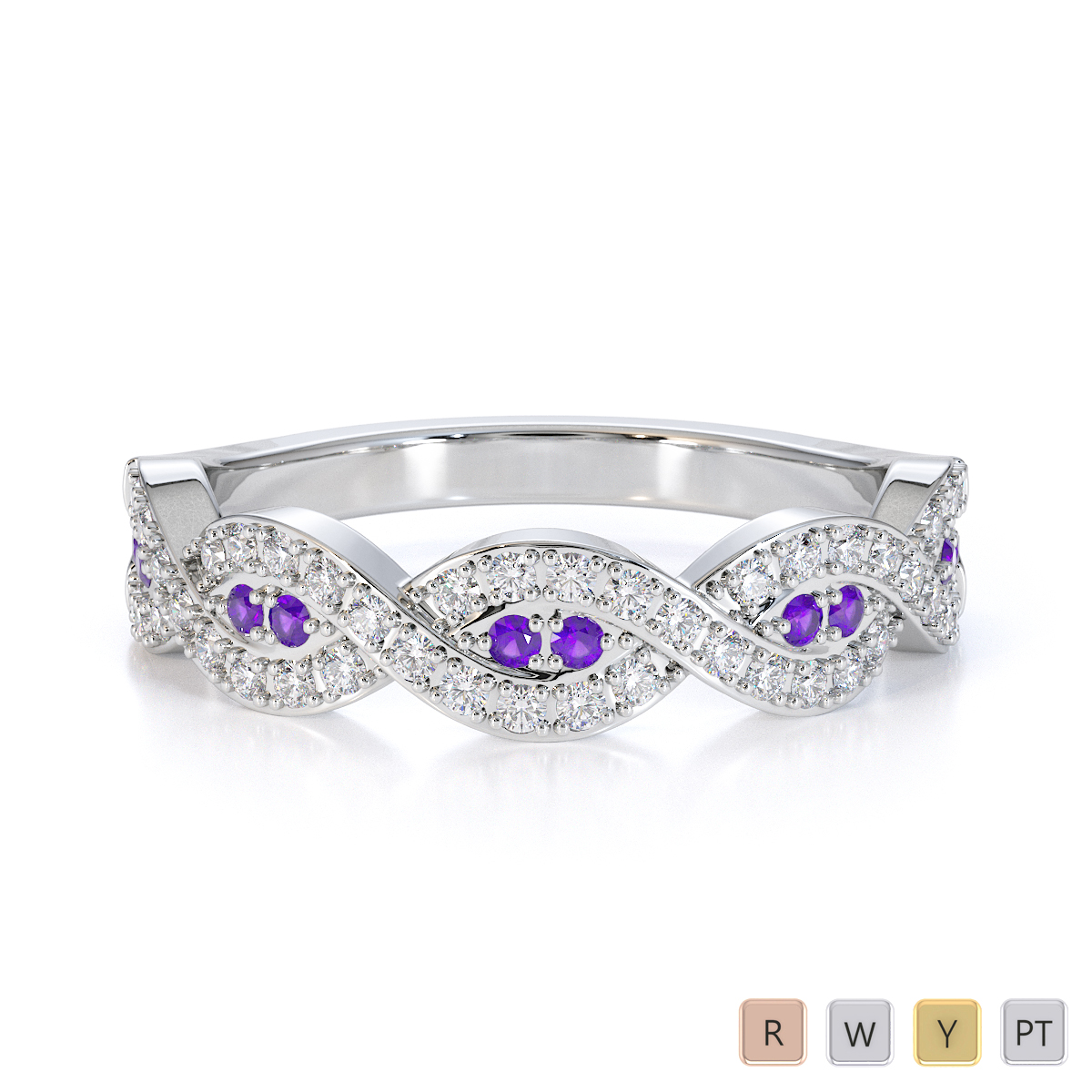 Gold / Platinum Amethyst and Diamond Half Eternity Ring RZ1499