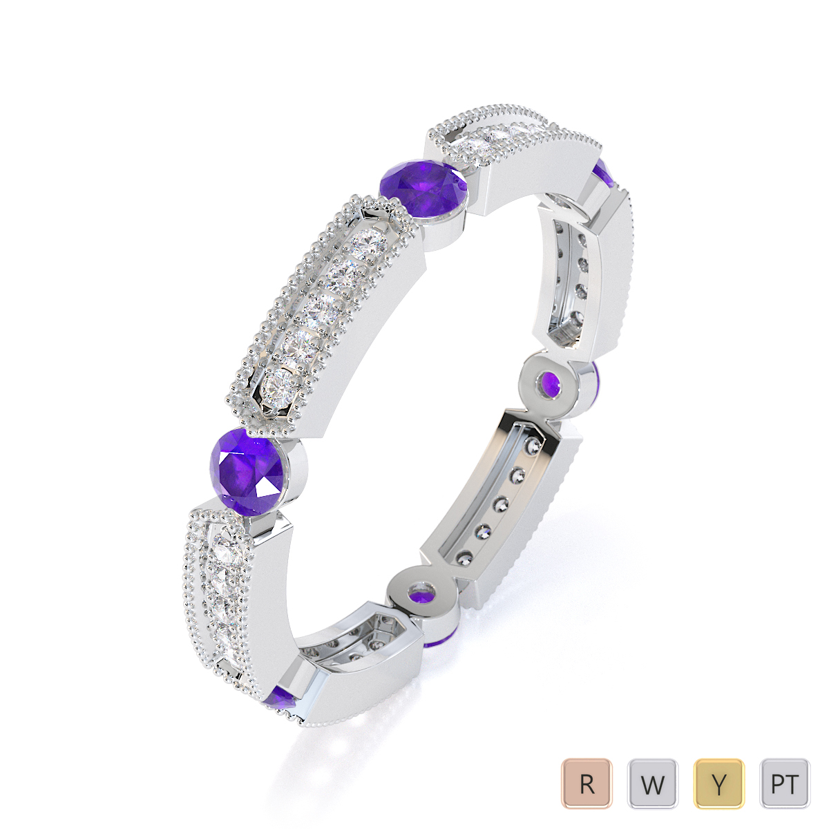 Gold / Platinum Amethyst and Diamond Full Eternity Ring RZ1500