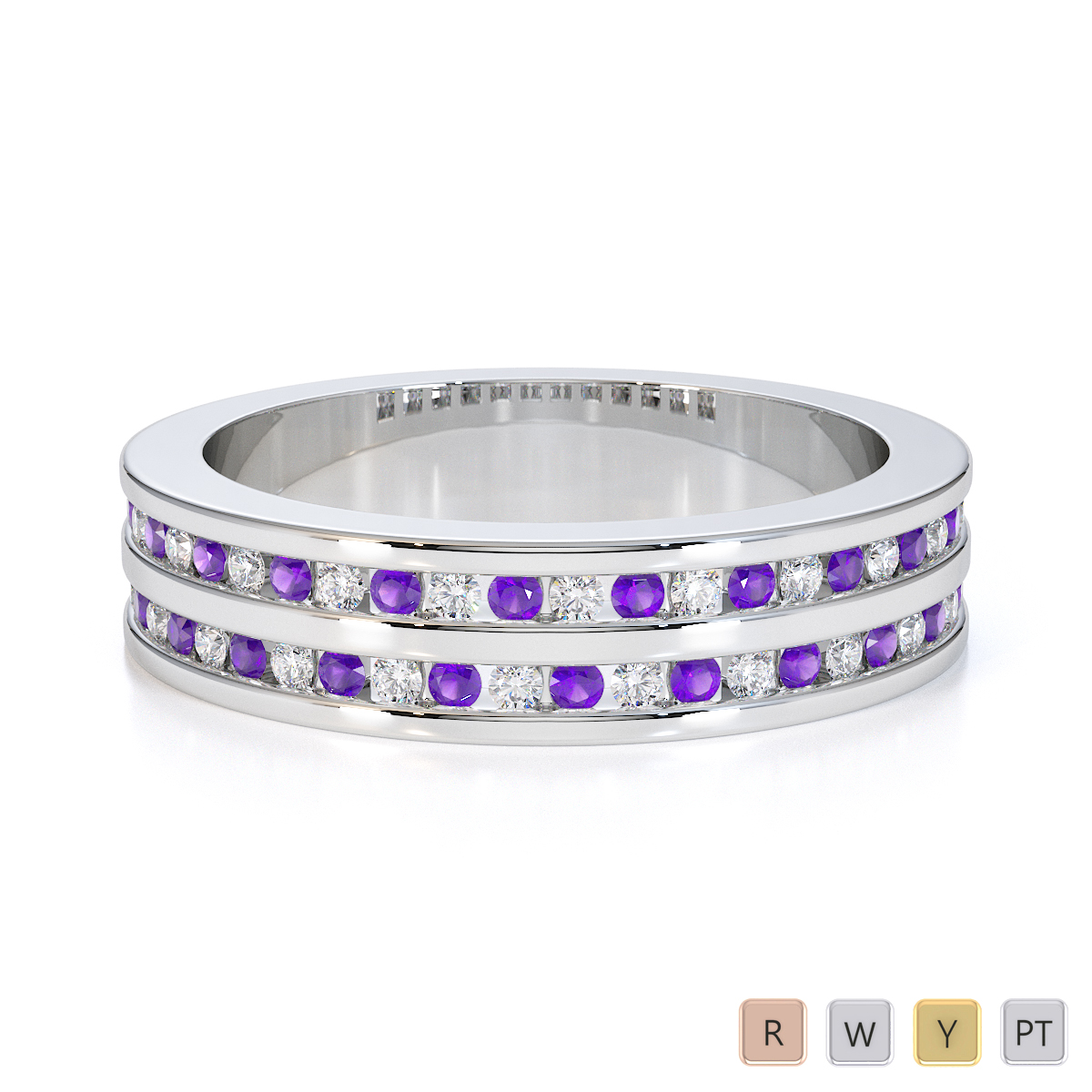 Gold / Platinum Amethyst and Diamond Half Eternity Ring RZ1503