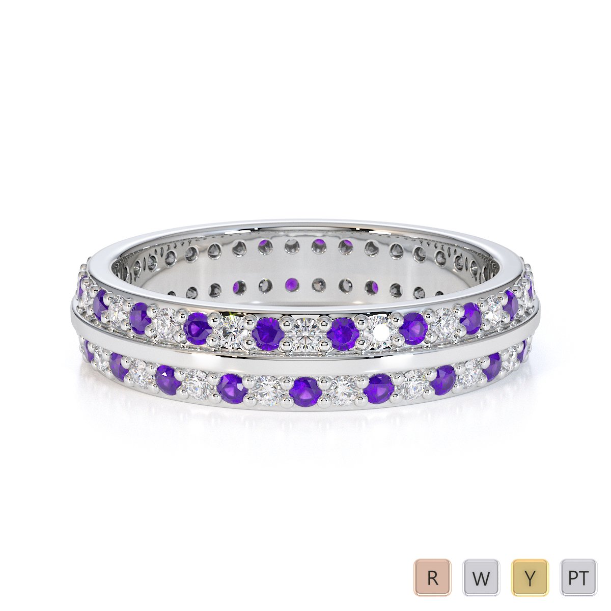 Gold / Platinum Amethyst and Diamond Full Eternity Ring RZ1504