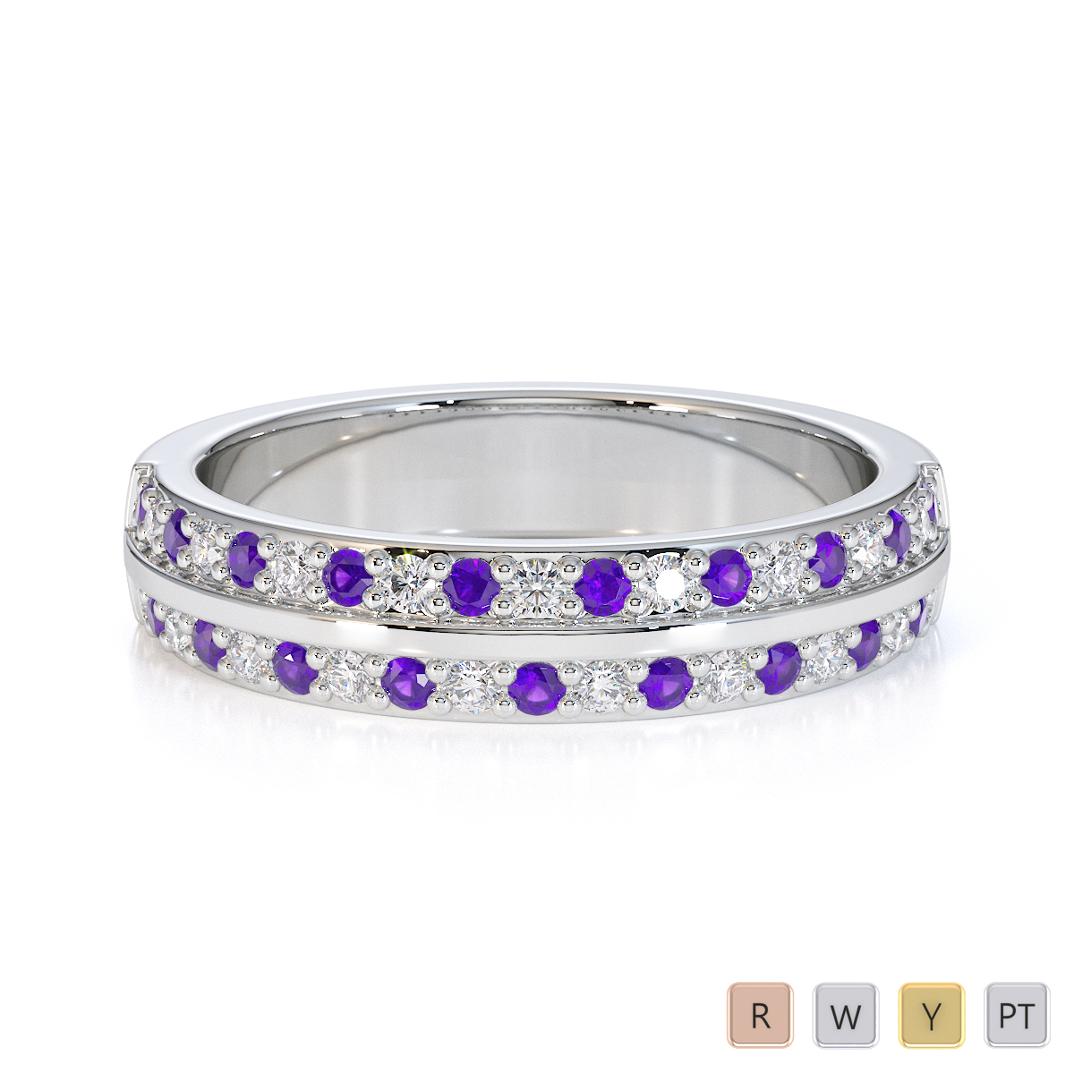 Gold / Platinum Amethyst and Diamond Half Eternity Ring RZ1505