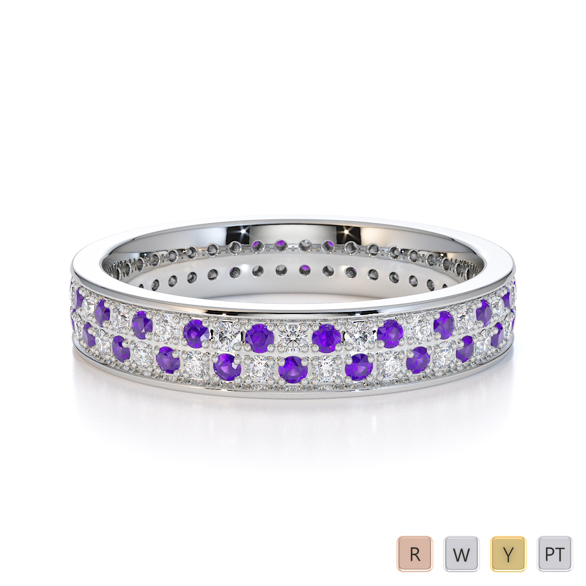 Gold / Platinum Amethyst and Diamond Full Eternity Ring RZ1506