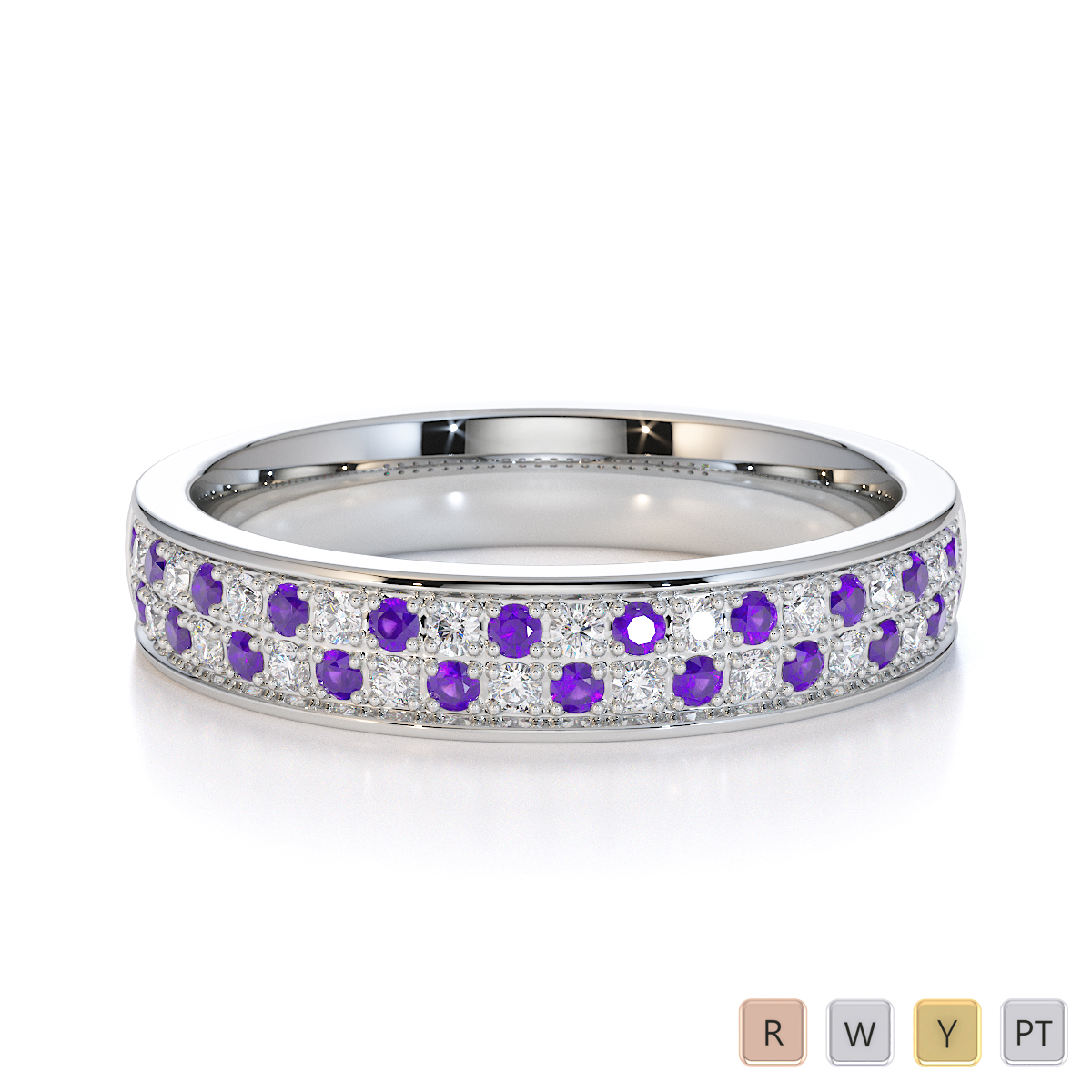 Gold / Platinum Amethyst and Diamond Half Eternity Ring RZ1507