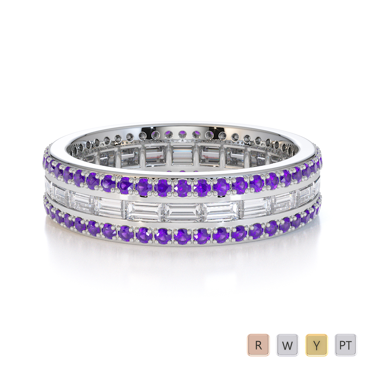 Gold / Platinum Amethyst and Diamond Full Eternity Ring RZ1508