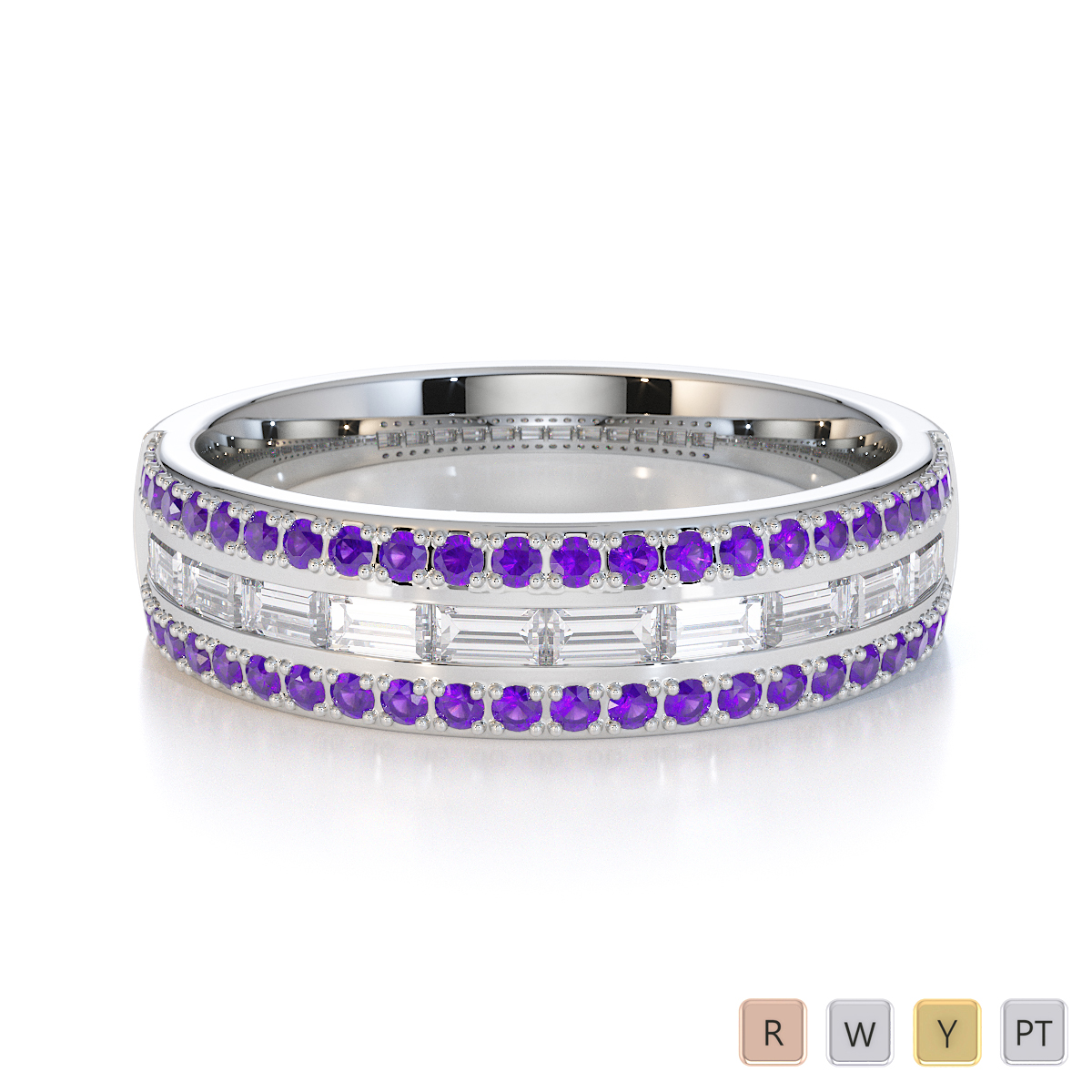 Gold / Platinum Amethyst and Diamond Half Eternity Ring RZ1509