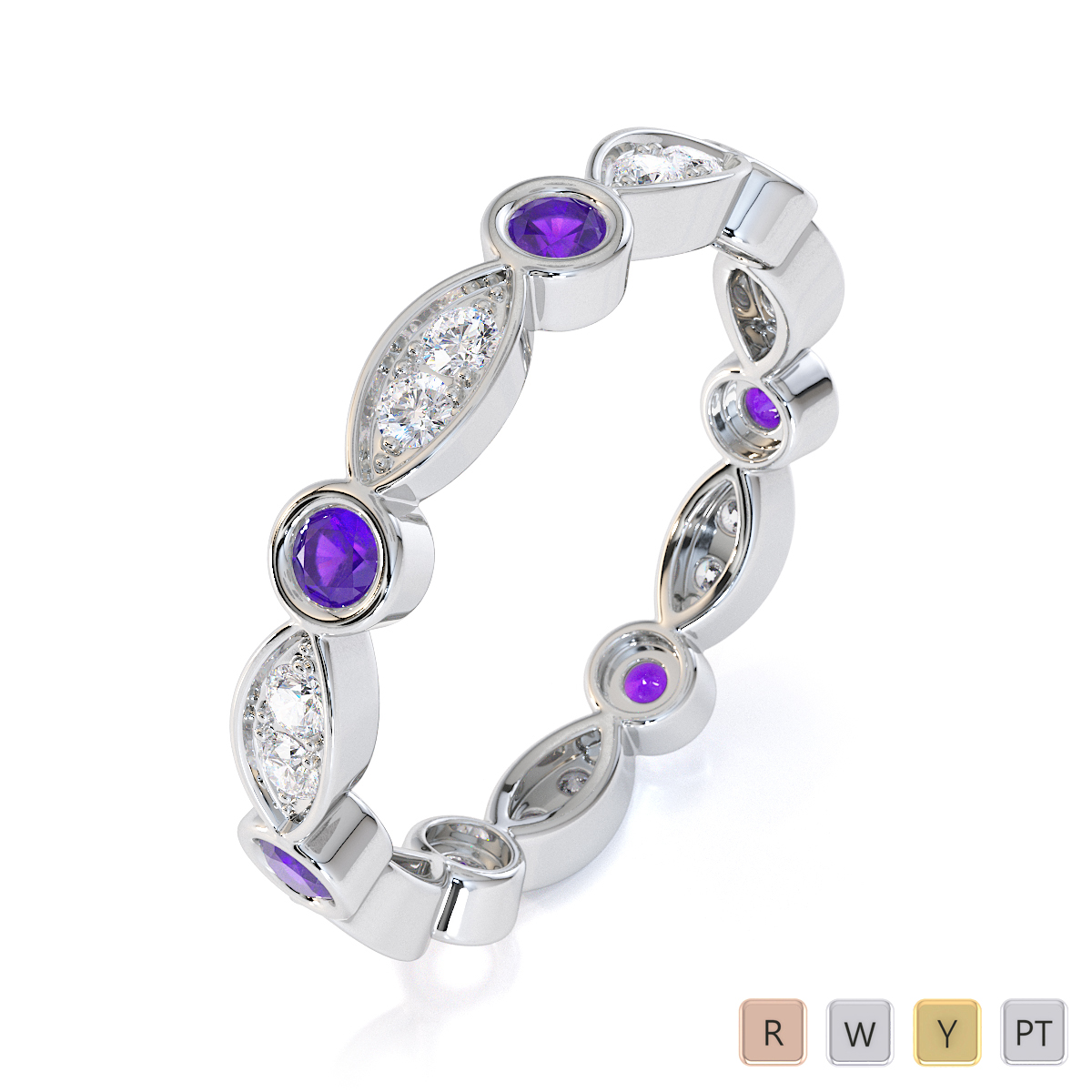 Gold / Platinum Amethyst and Diamond Full Eternity Ring RZ1510
