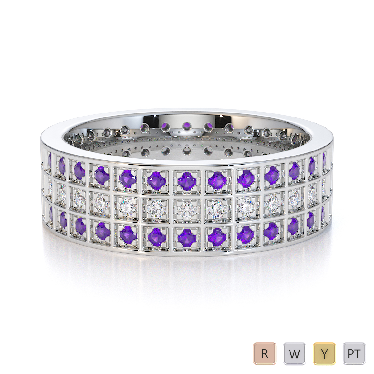 Gold / Platinum Amethyst and Diamond Full Eternity Ring RZ1512