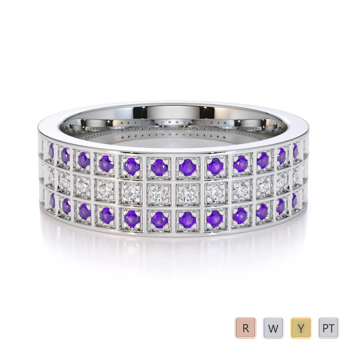 Gold / Platinum Amethyst and Diamond Half Eternity Ring RZ1513