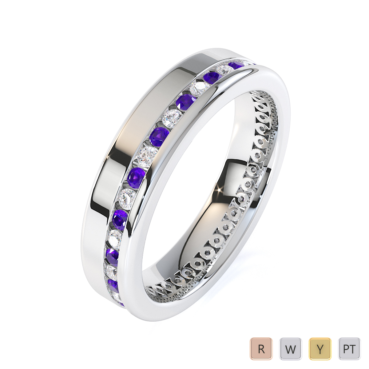 Gold / Platinum Amethyst and Diamond Full Eternity Ring RZ1514