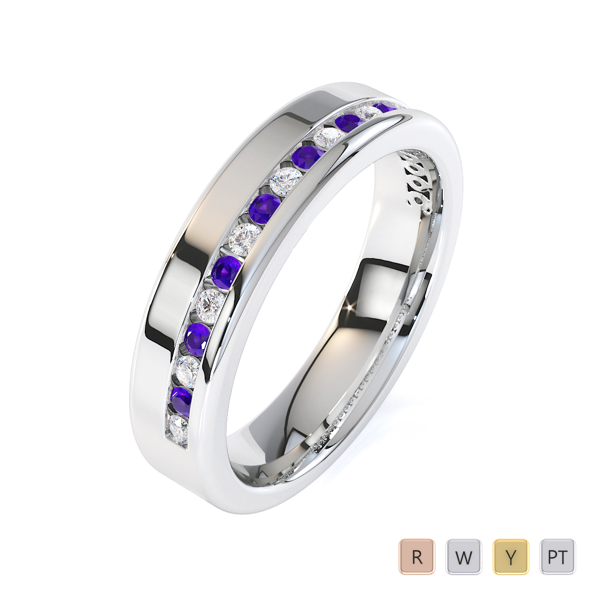Gold / Platinum Amethyst and Diamond Half Eternity Ring RZ1515