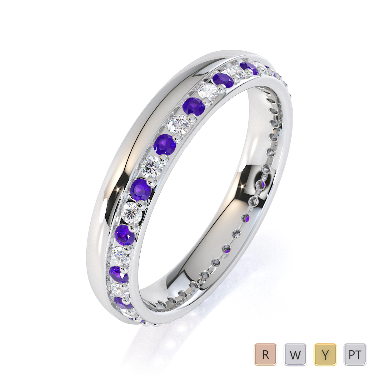 Gold / Platinum Amethyst and Diamond Full Eternity Ring RZ1516