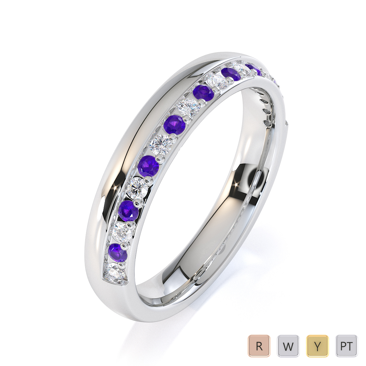 Gold / Platinum Amethyst and Diamond Half Eternity Ring RZ1517