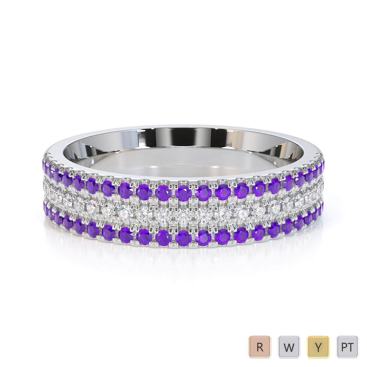 Gold / Platinum Amethyst and Diamond Half Eternity Ring RZ1519