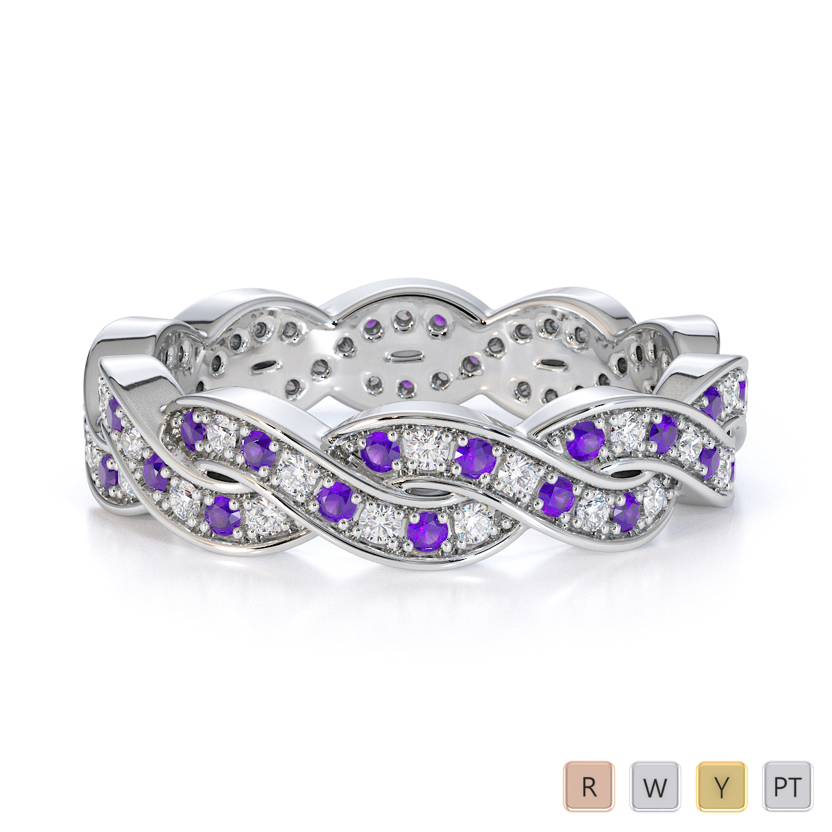 Gold / Platinum Amethyst and Diamond Full Eternity Ring RZ1520