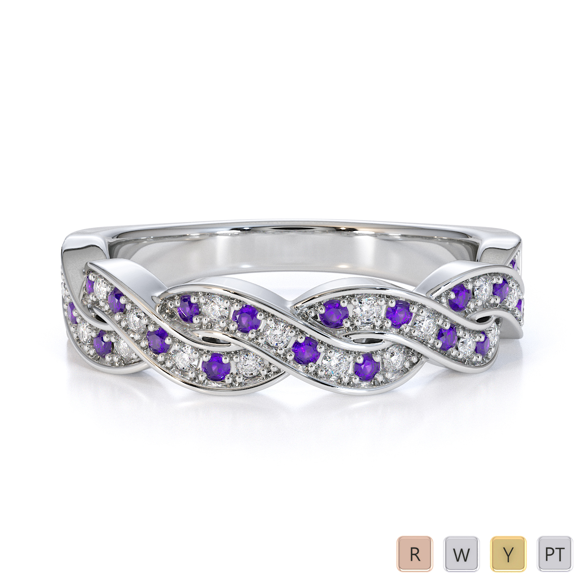 Gold / Platinum Amethyst and Diamond Half Eternity Ring RZ1521