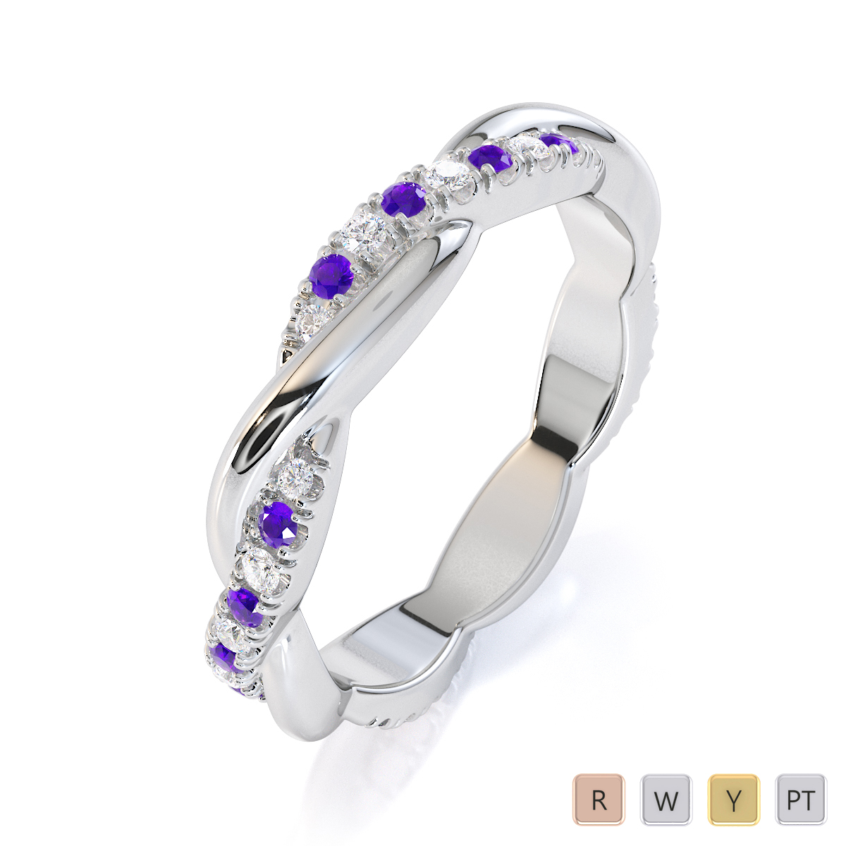 Gold / Platinum Amethyst and Diamond Full Eternity Ring RZ1522