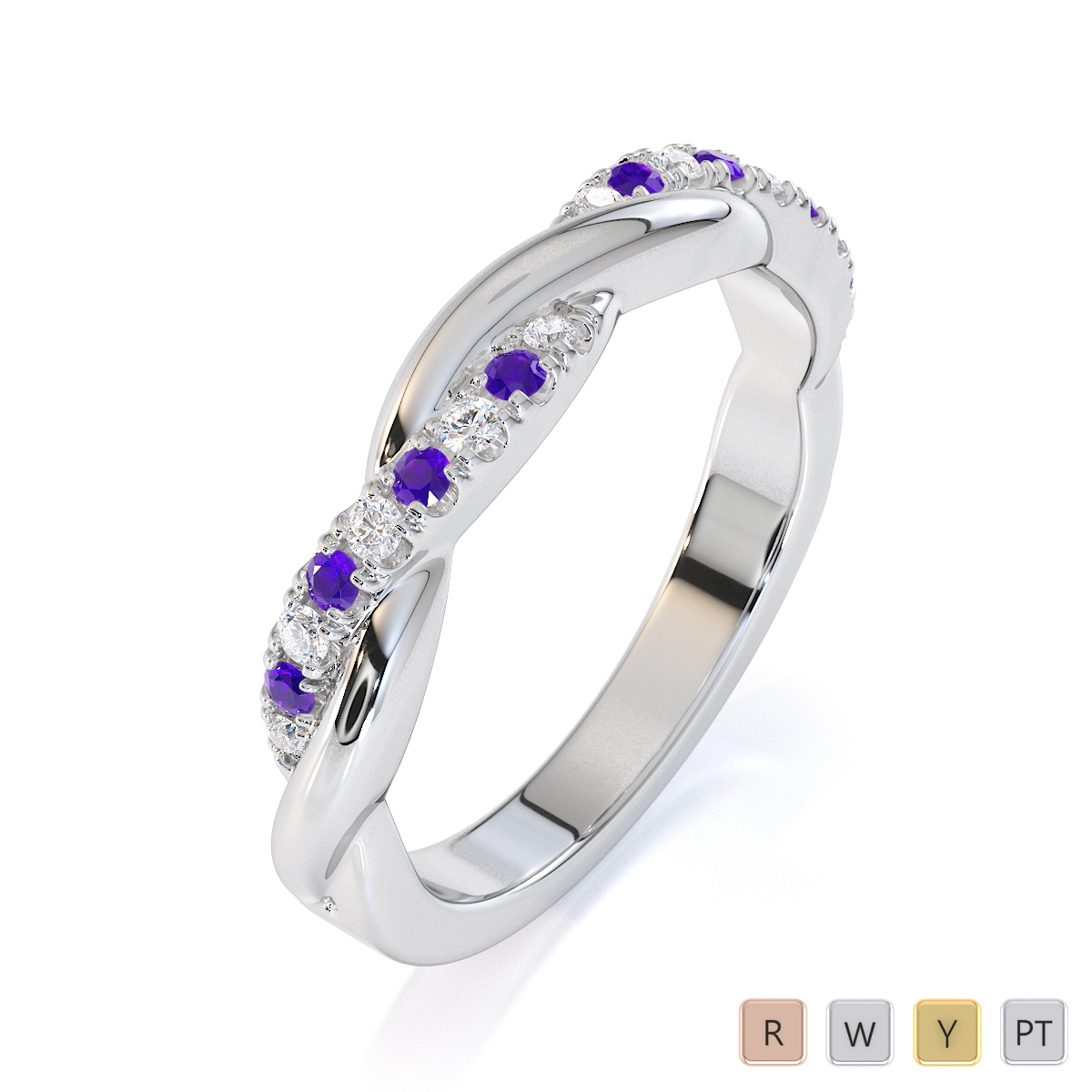 Gold / Platinum Amethyst and Diamond Half Eternity Ring RZ1523