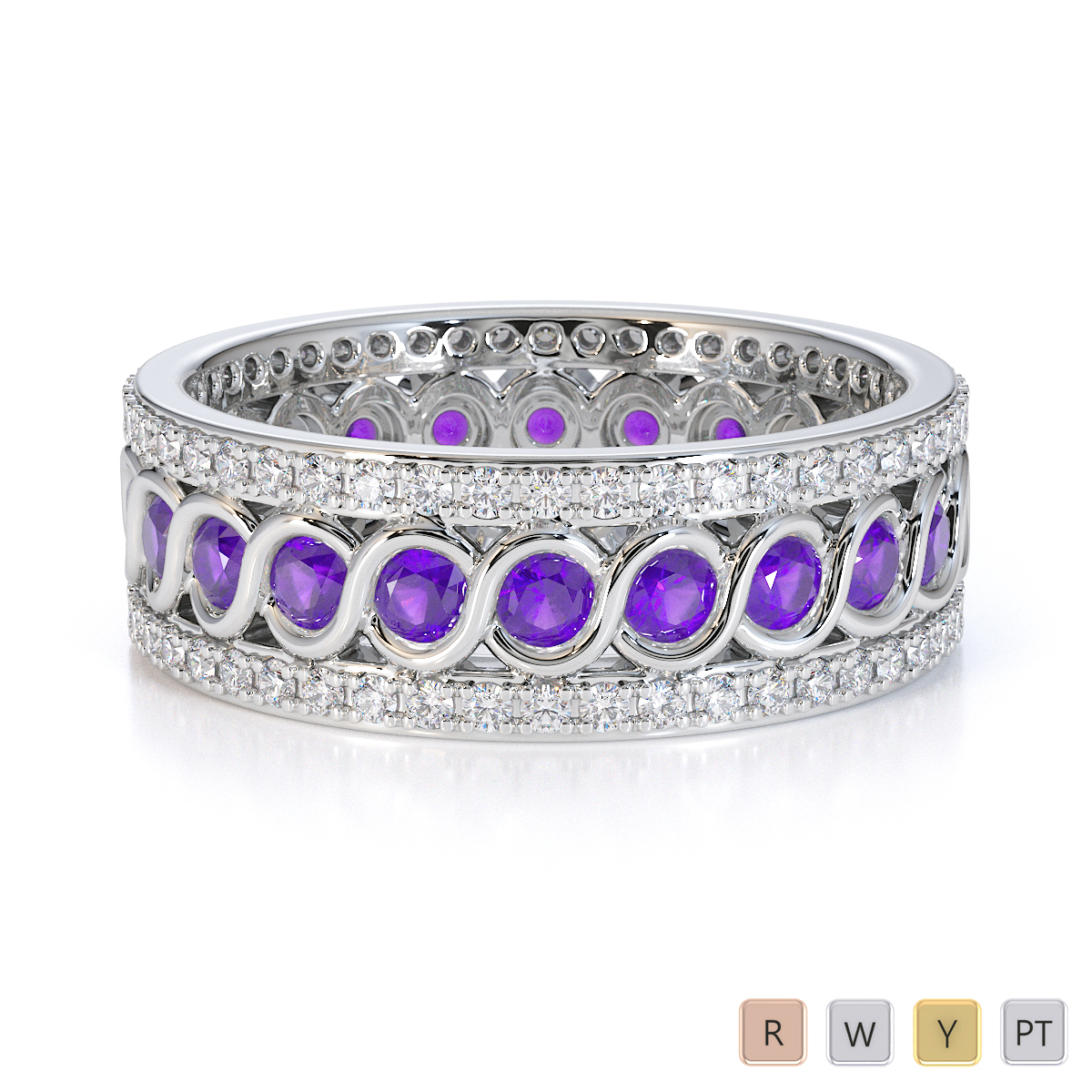 Gold / Platinum Amethyst and Diamond Full Eternity Ring RZ1524