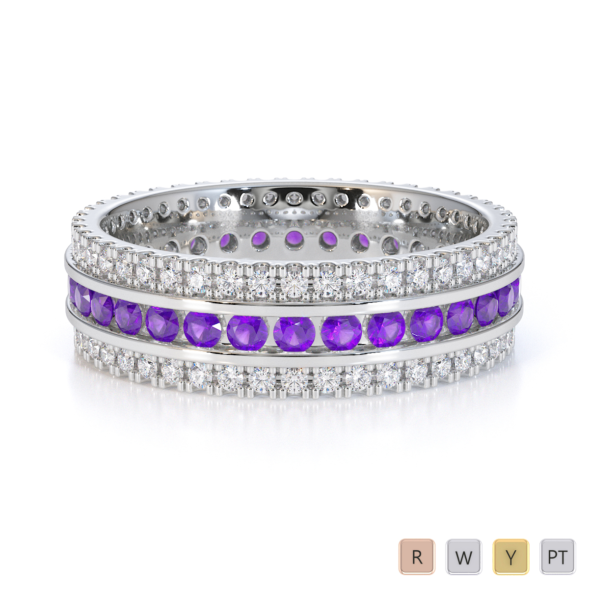 Gold / Platinum Amethyst and Diamond Full Eternity Ring RZ1526