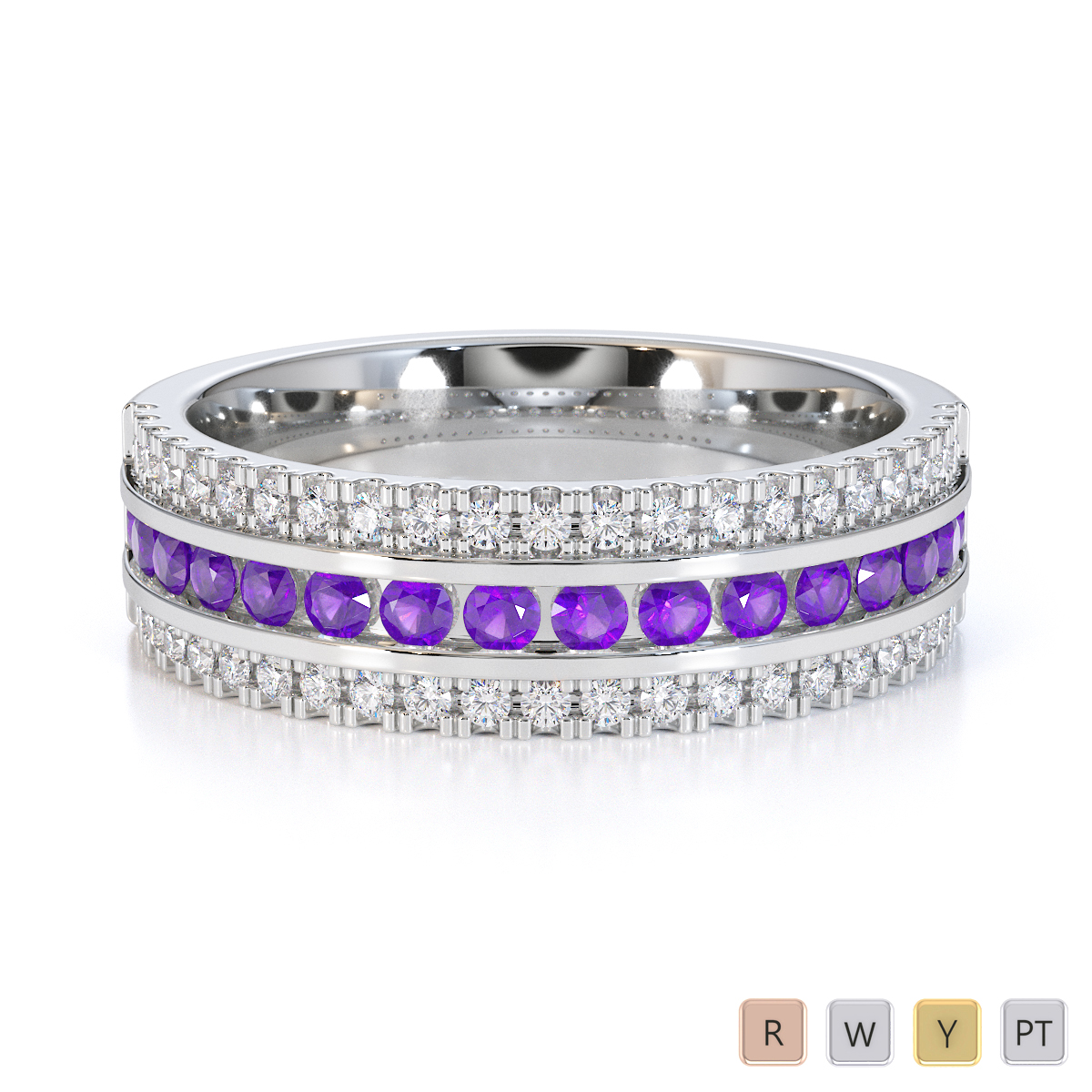 Gold / Platinum Amethyst and Diamond Half Eternity Ring RZ1527