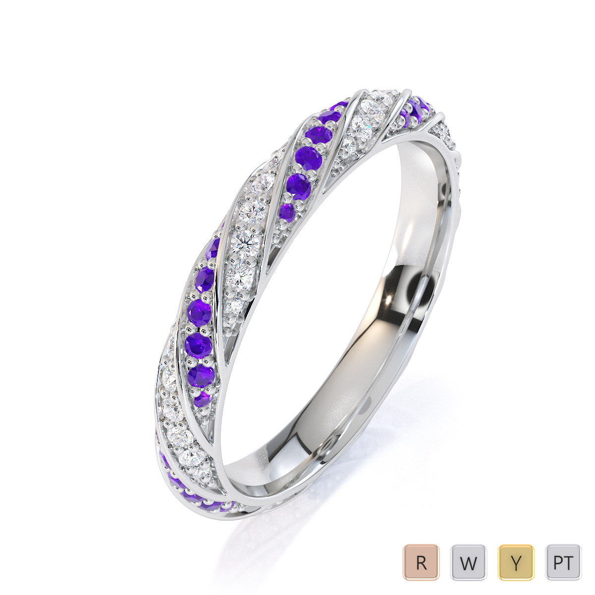 Gold / Platinum Amethyst and Diamond Full Eternity Ring RZ1528