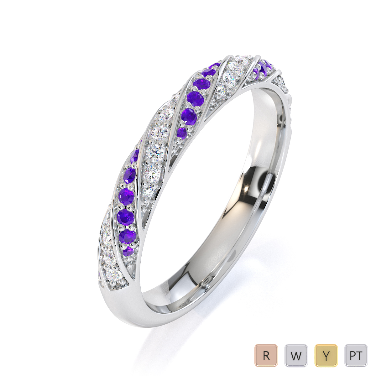 Gold / Platinum Amethyst and Diamond Half Eternity Ring RZ1529