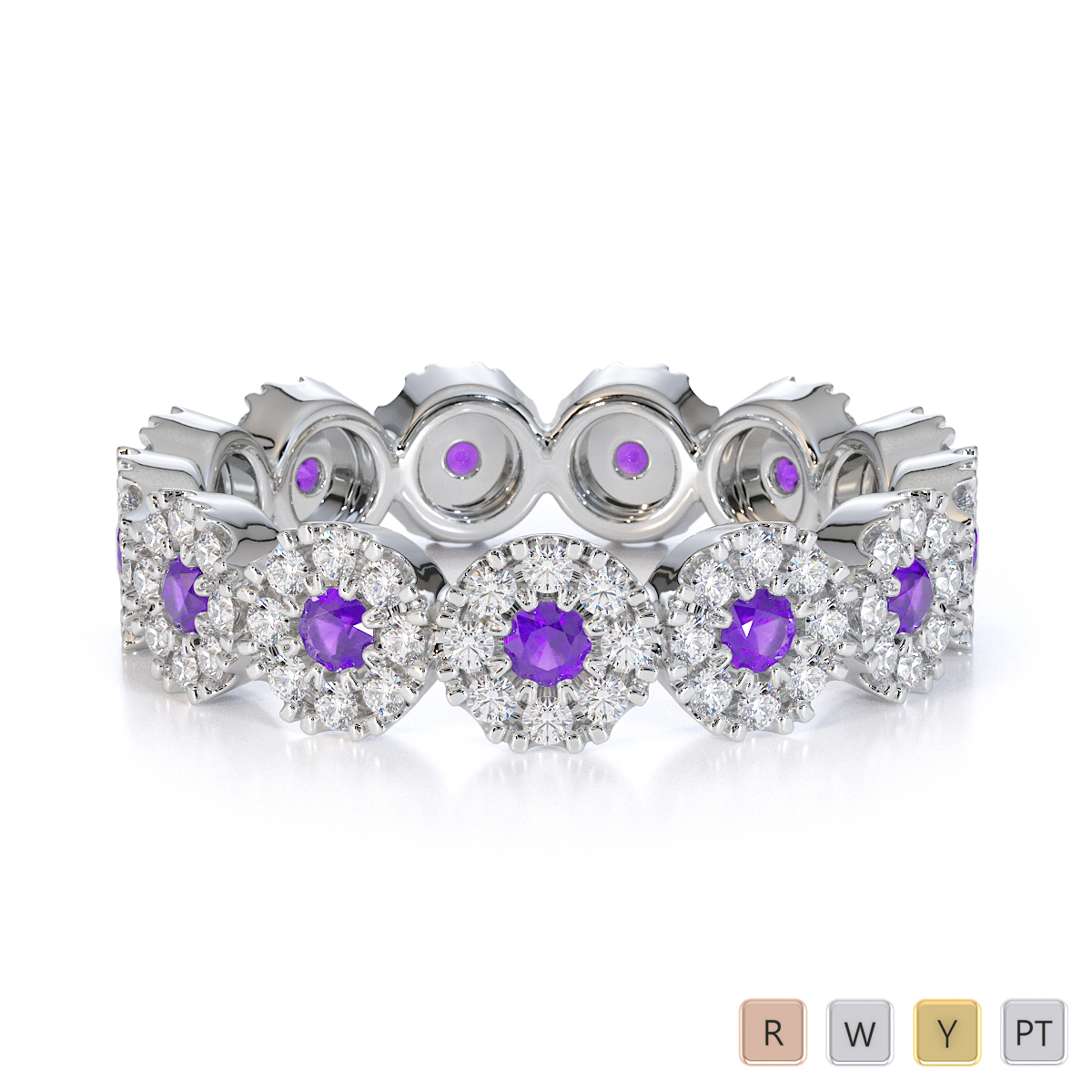 Gold / Platinum Amethyst and Diamond Full Eternity Ring RZ1530