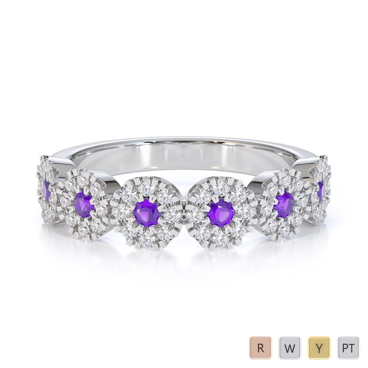 Gold / Platinum Amethyst and Diamond Half Eternity Ring RZ1531