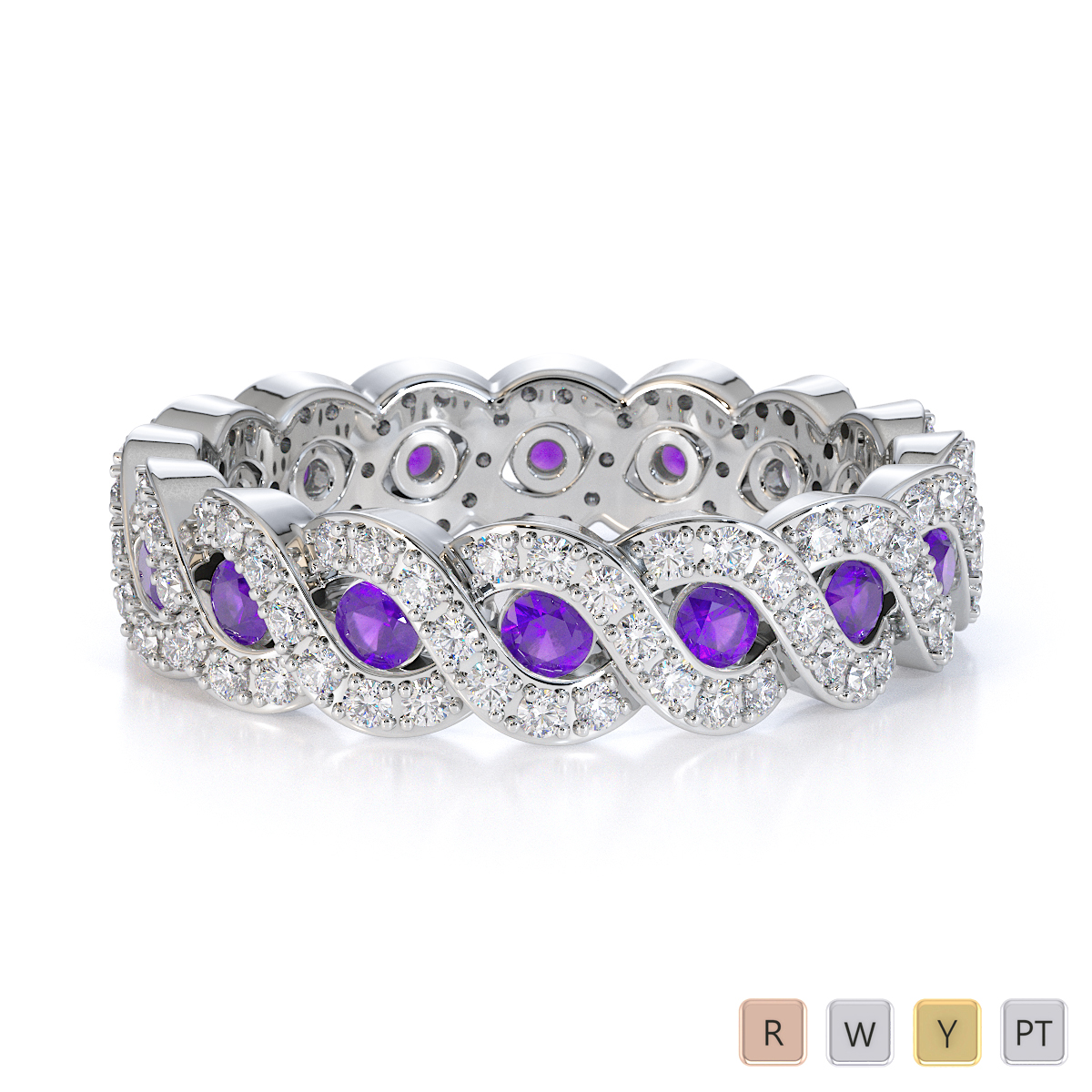 Gold / Platinum Amethyst and Diamond Full Eternity Ring RZ1532