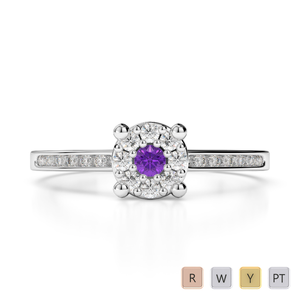 Gold / Platinum Round Cut Amethyst and Diamond Engagement Ring AGDR-1163