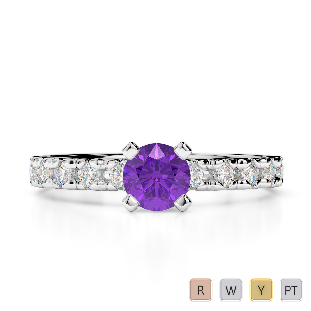 Gold / Platinum Round Cut Amethyst and Diamond Engagement Ring AGDR-1171
