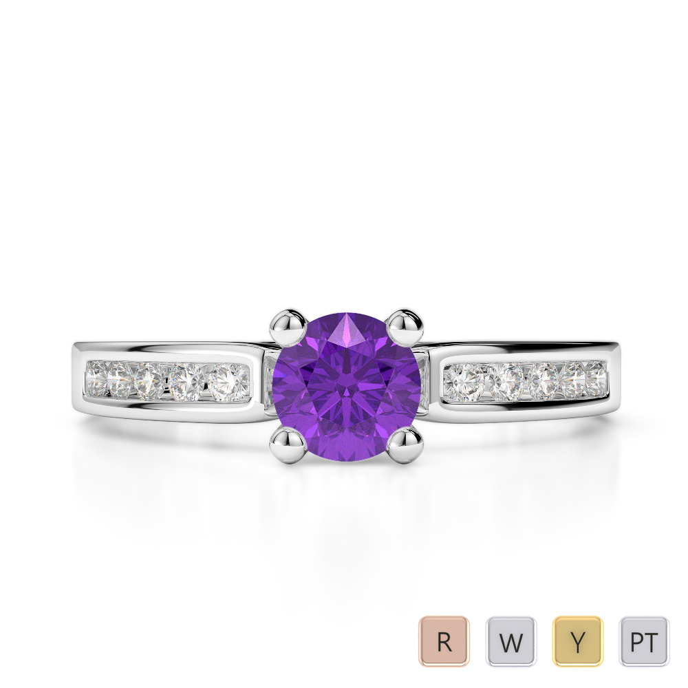 Gold / Platinum Round Cut Amethyst and Diamond Engagement Ring AGDR-1184