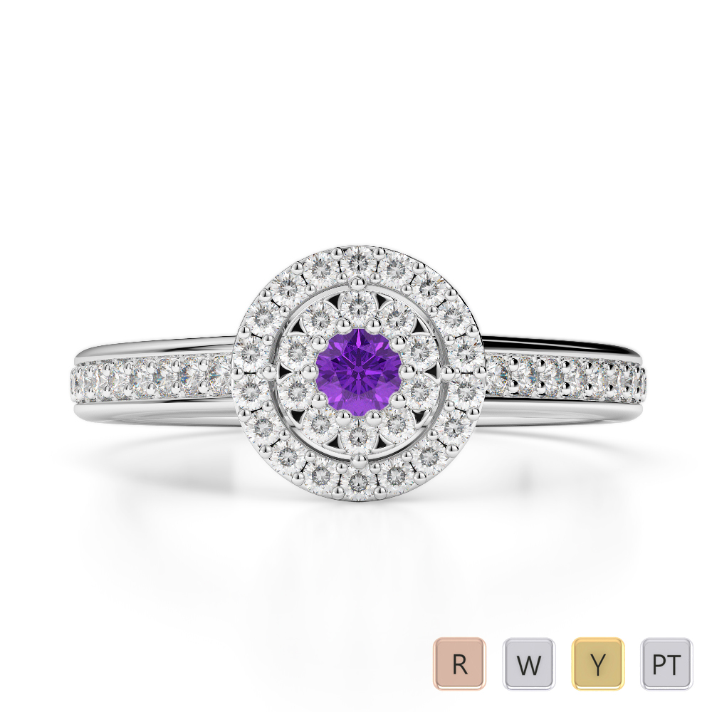 Gold / Platinum Round Cut Amethyst and Diamond Engagement Ring AGDR-1188