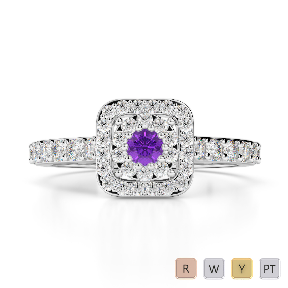 Gold / Platinum Round Cut Amethyst and Diamond Engagement Ring AGDR-1189