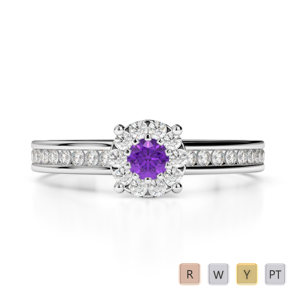 Gold / Platinum Round Cut Amethyst and Diamond Engagement Ring AGDR-1190