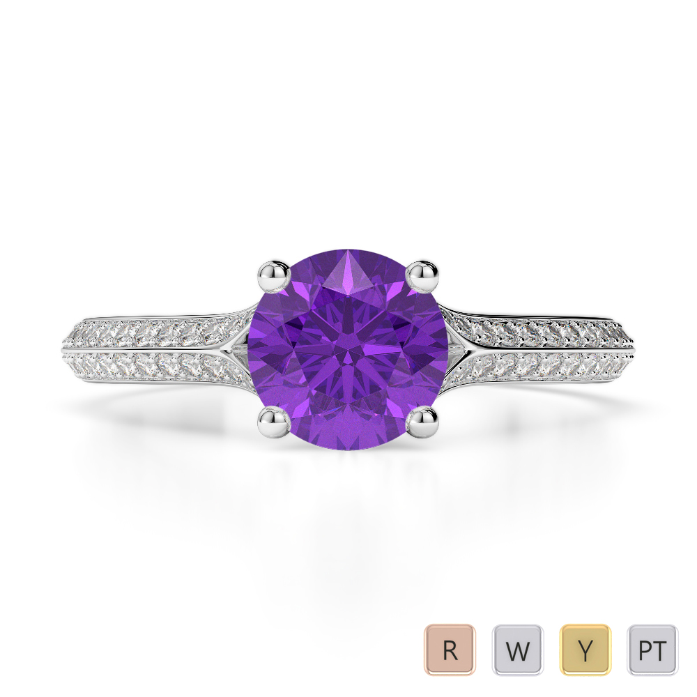 Gold / Platinum Round Cut Amethyst and Diamond Engagement Ring AGDR-1200