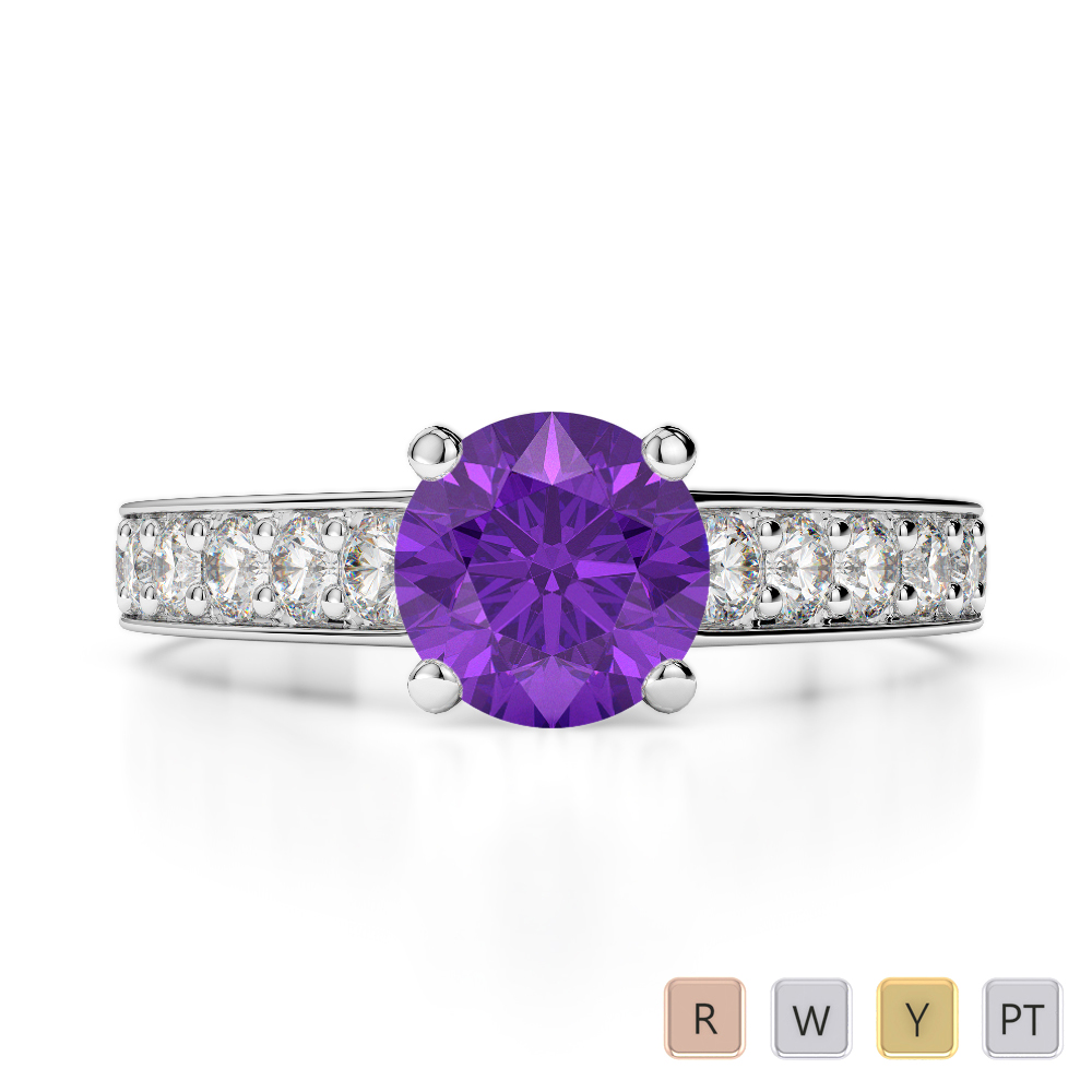 Gold / Platinum Round Cut Amethyst and Diamond Engagement Ring AGDR-1202