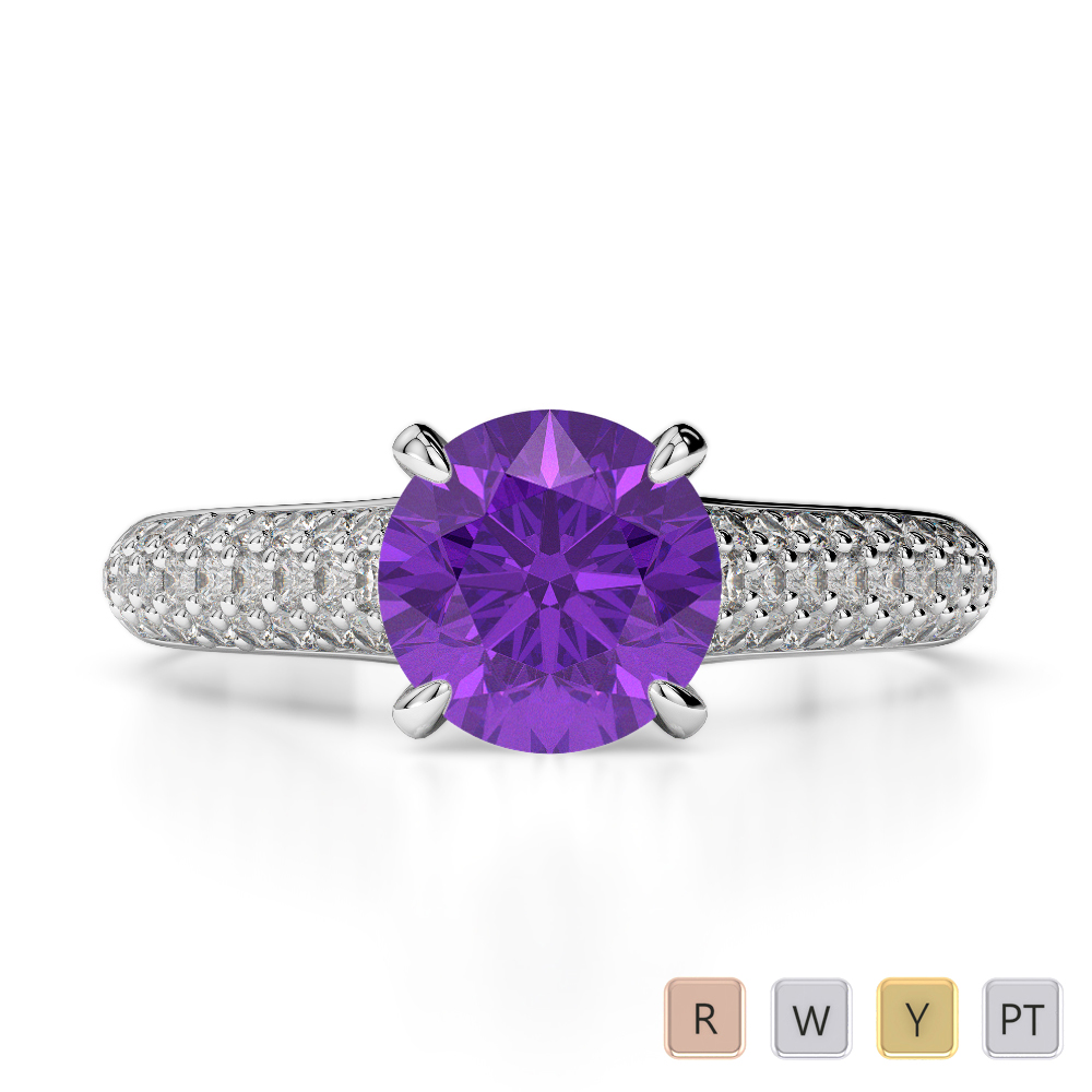 Gold / Platinum Round Cut Amethyst and Diamond Engagement Ring AGDR-1203