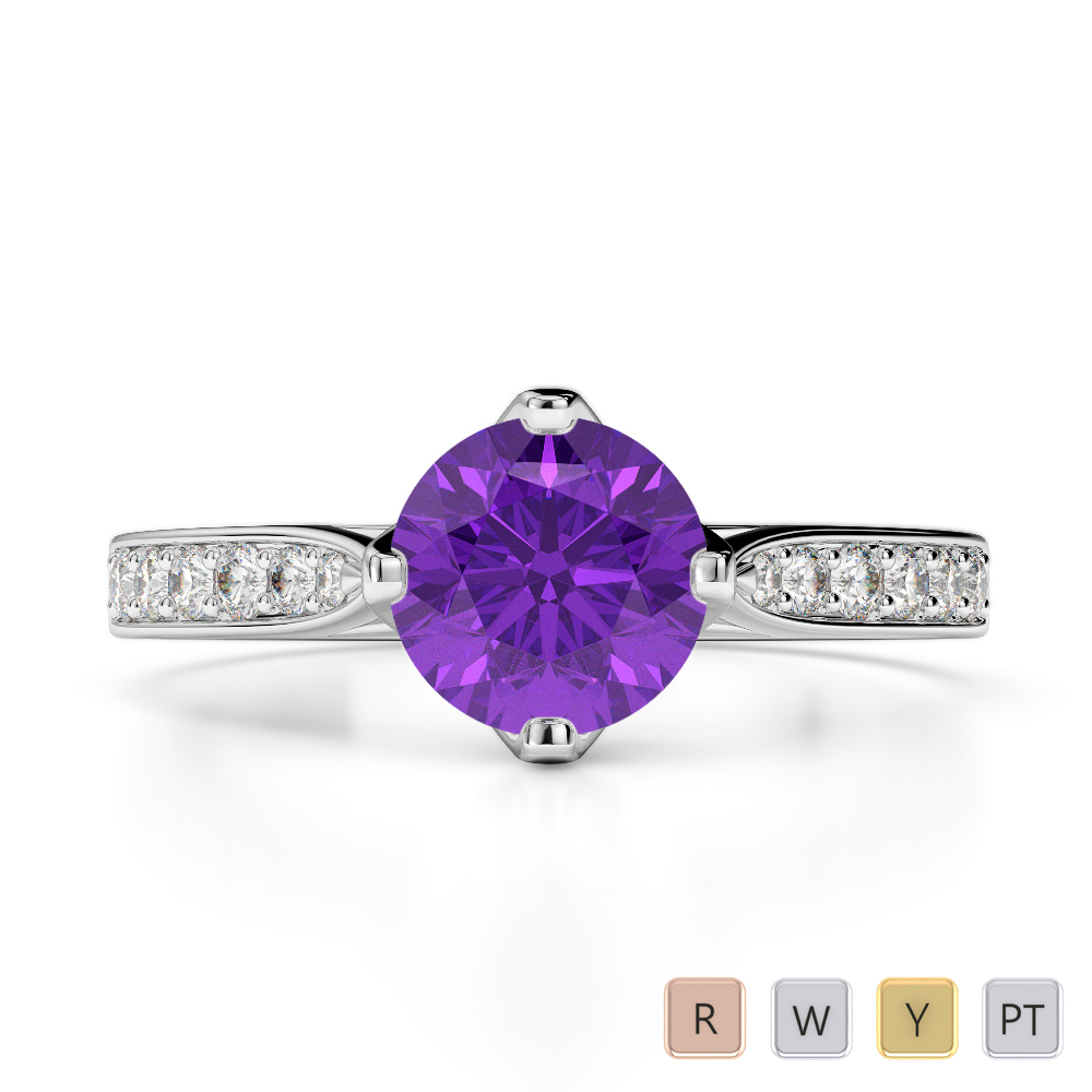 Gold / Platinum Round Cut Amethyst and Diamond Engagement Ring AGDR-1204