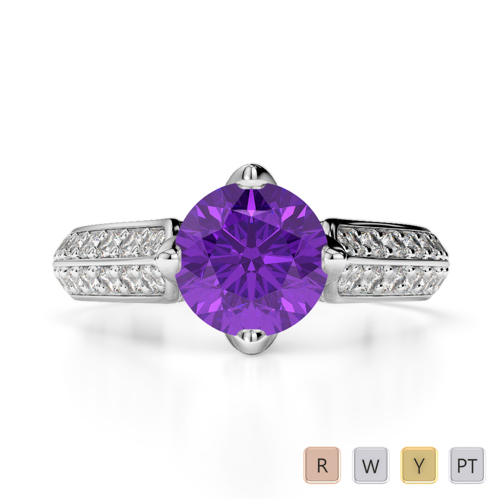 Gold / Platinum Round Cut Amethyst and Diamond Engagement Ring AGDR-1205