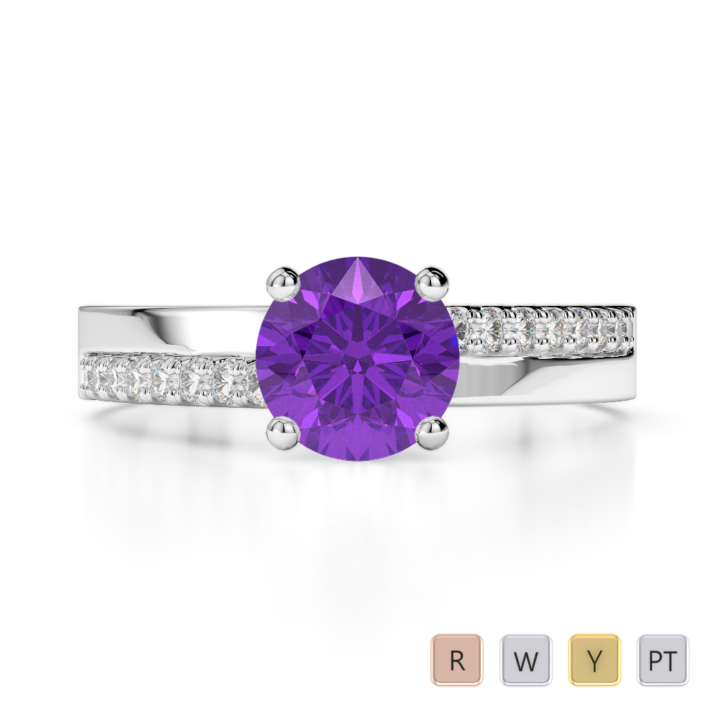 Gold / Platinum Round Cut Amethyst and Diamond Engagement Ring AGDR-1206