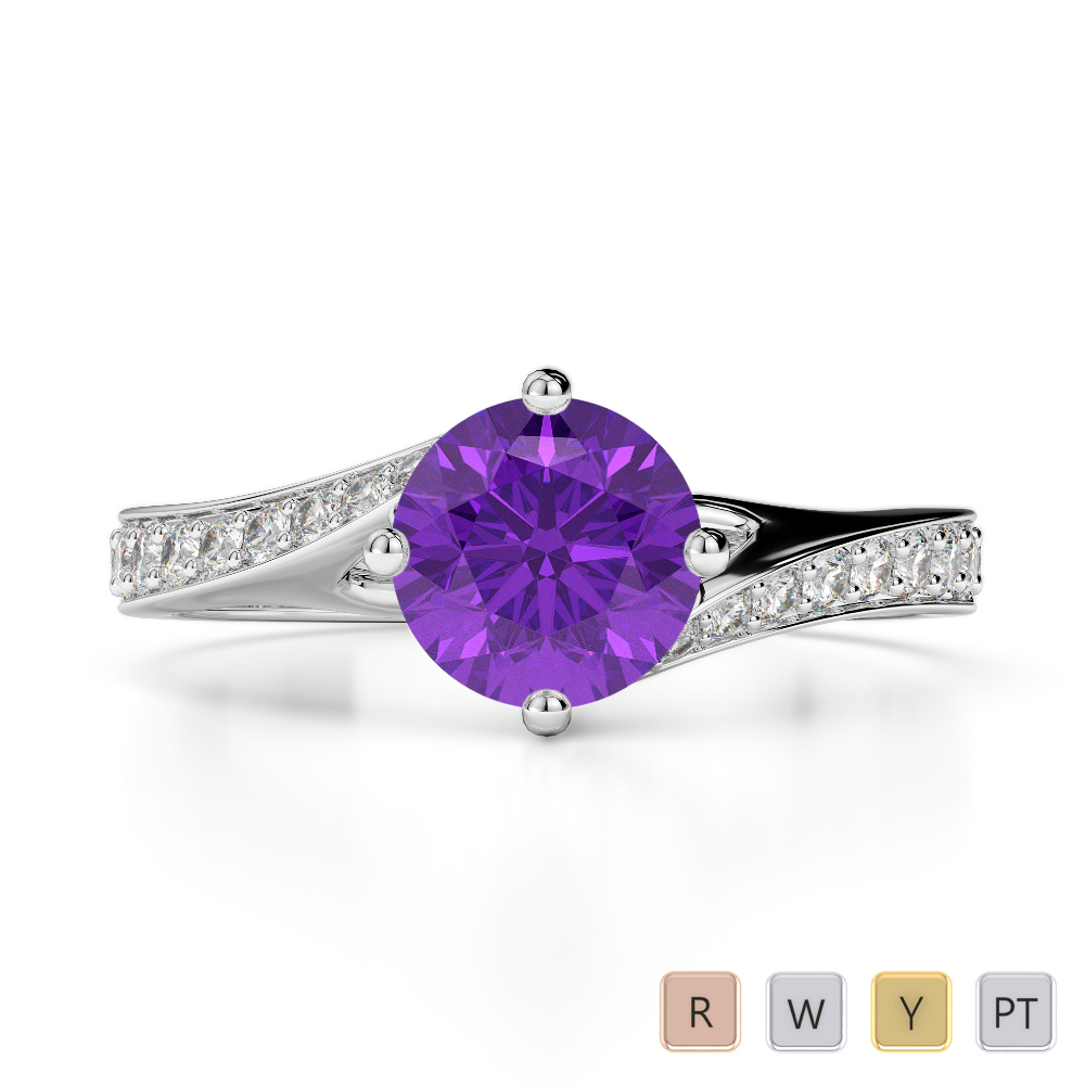 Gold / Platinum Round Cut Amethyst and Diamond Engagement Ring AGDR-1207