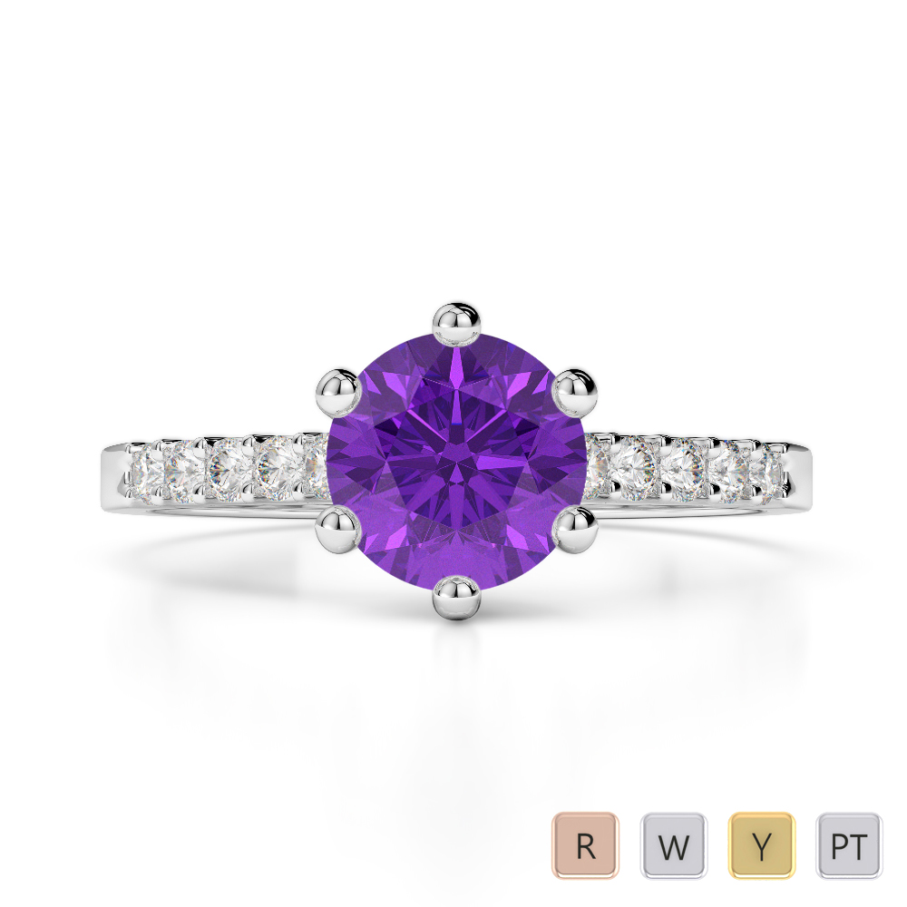 Gold / Platinum Round Cut Amethyst and Diamond Engagement Ring AGDR-1208