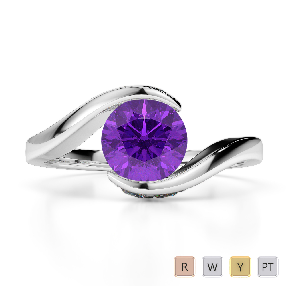 Gold / Platinum Round Cut Amethyst and Diamond Engagement Ring AGDR-1209