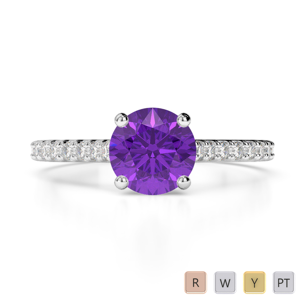 Gold / Platinum Round Cut Amethyst and Diamond Engagement Ring AGDR-1213