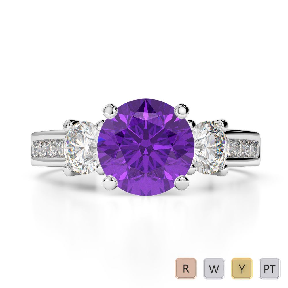 Gold / Platinum Round Cut Amethyst and Diamond Engagement Ring AGDR-1218